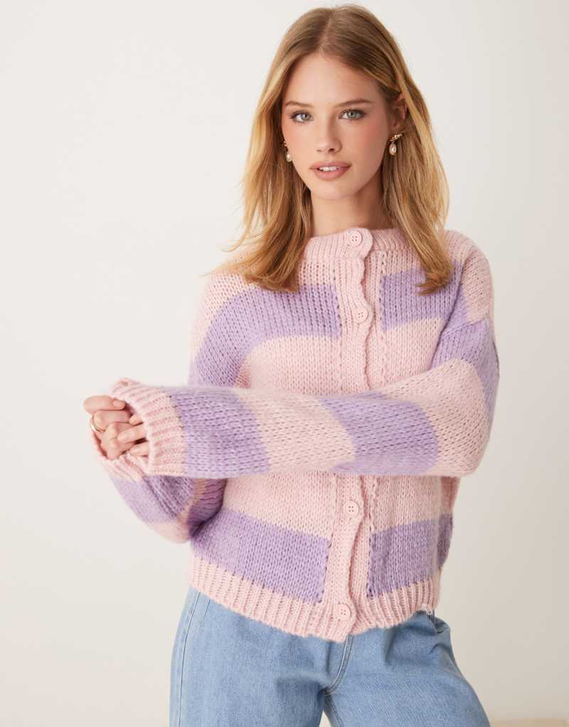 Miss Selfridge pastel pink and purple stripe knit cardigan Miss Selfridge