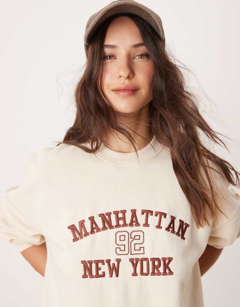 Miss Selfridge Manhattan oversized sweatshirt in ecru Miss Selfridge