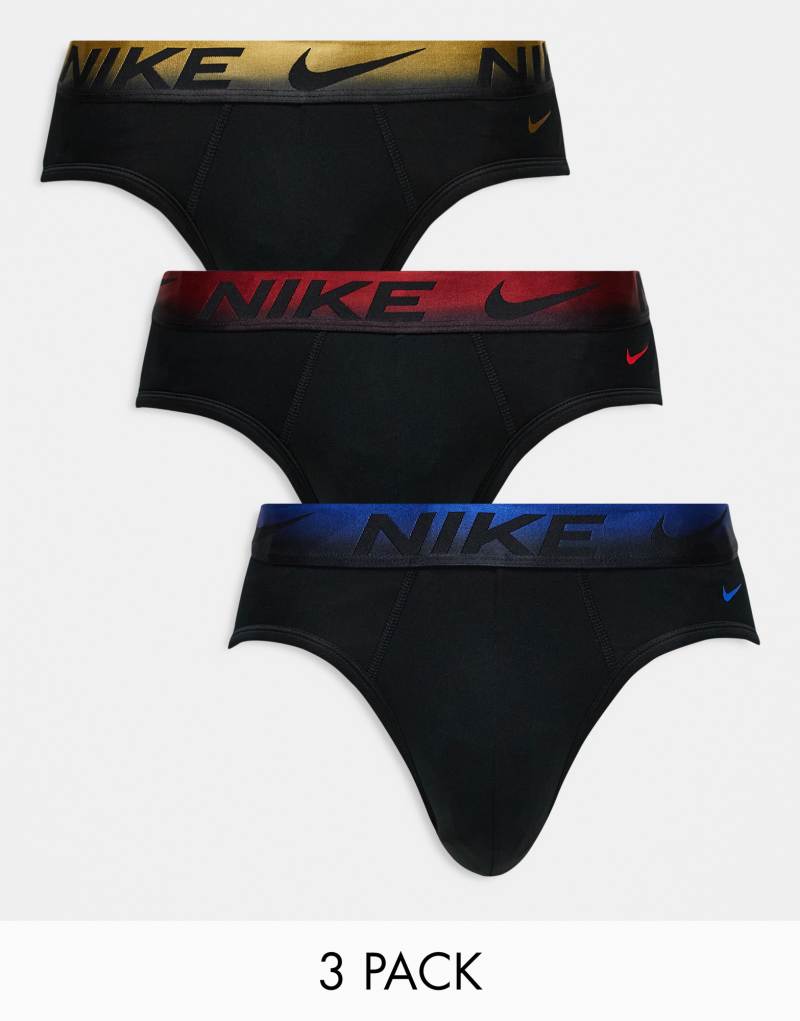 Nike Essential Microfiber 3-pack briefs with colored waistbands in blue/red/gold Nike