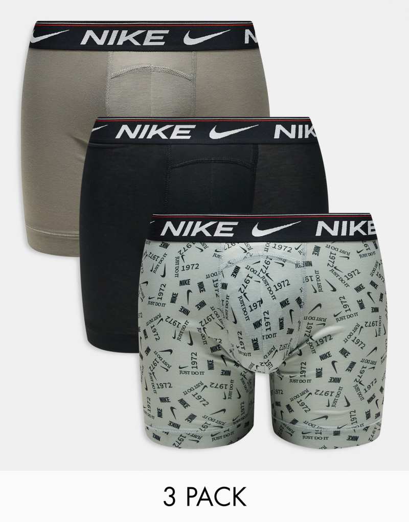 Nike Dri-Fit ultra comfort 3 pack boxer brief in black/gray print/green Nike