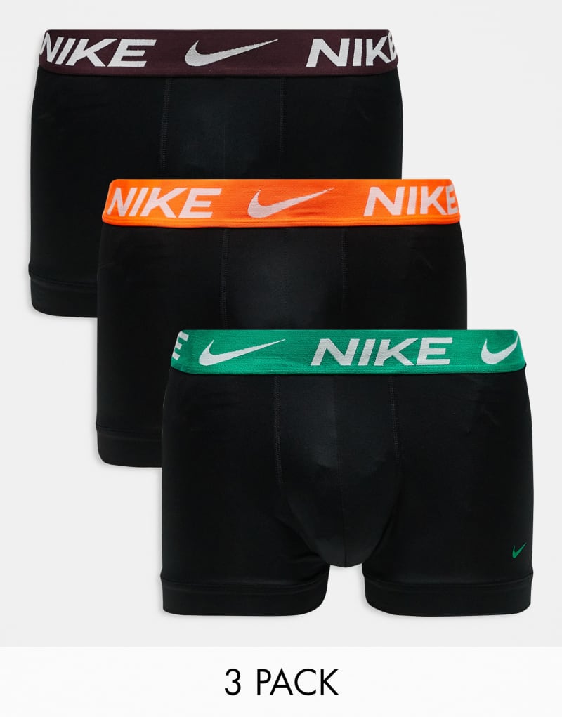 Nike Essential Microfibre 3 pack briefs with colored waistbands in orange/burgundy/green Nike