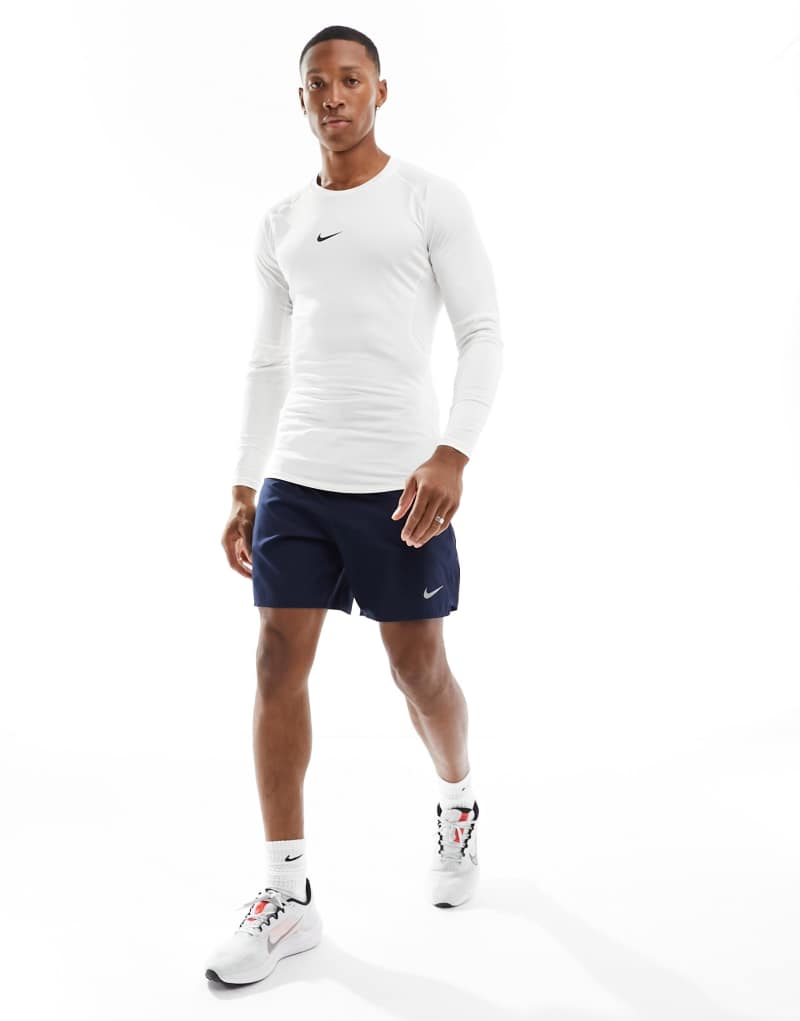 Nike Training Pro tight long sleeve top in white Nike