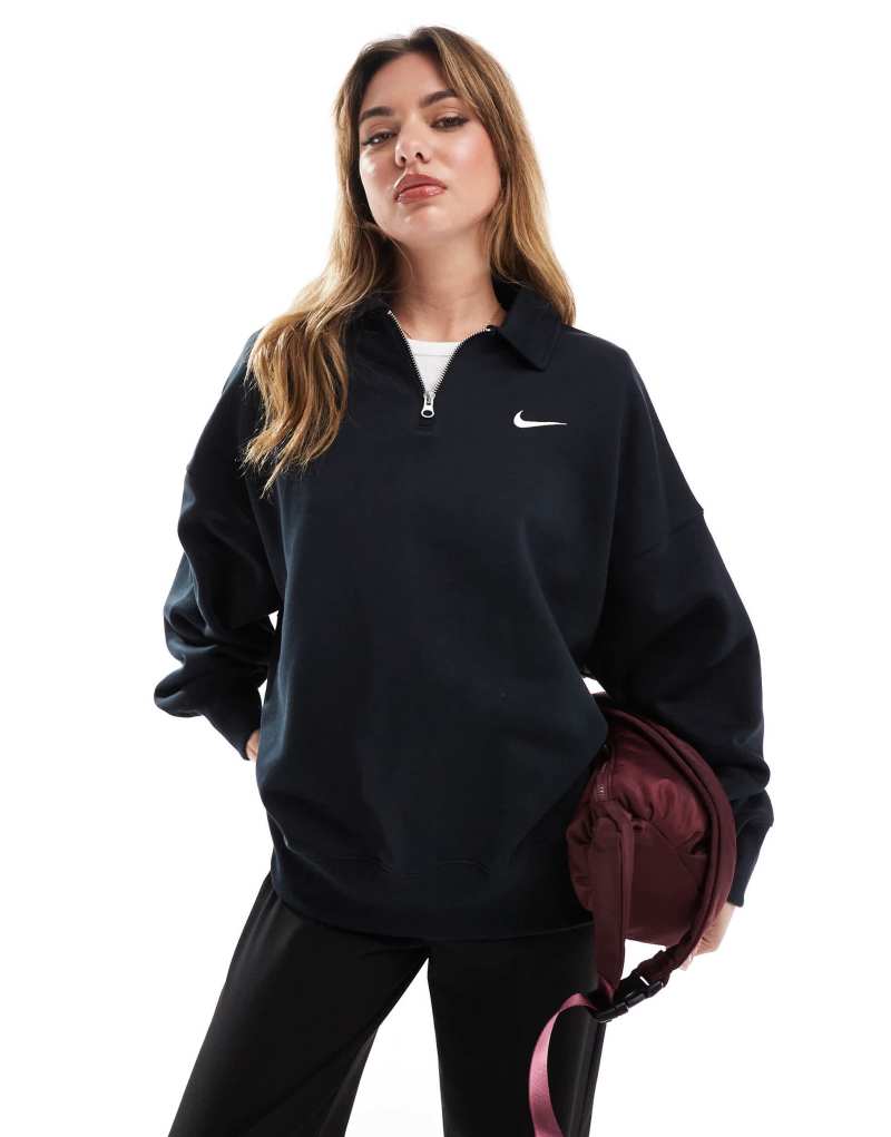 Nike Phoenix Fleece oversized 1/2 zip polo sweatshirt in black Nike