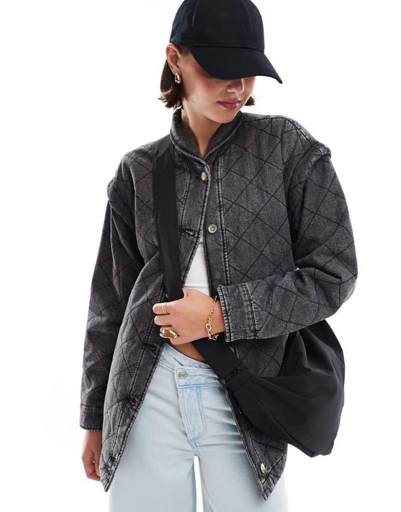 ONLY quilted belted denim jacket in gray  ONLY