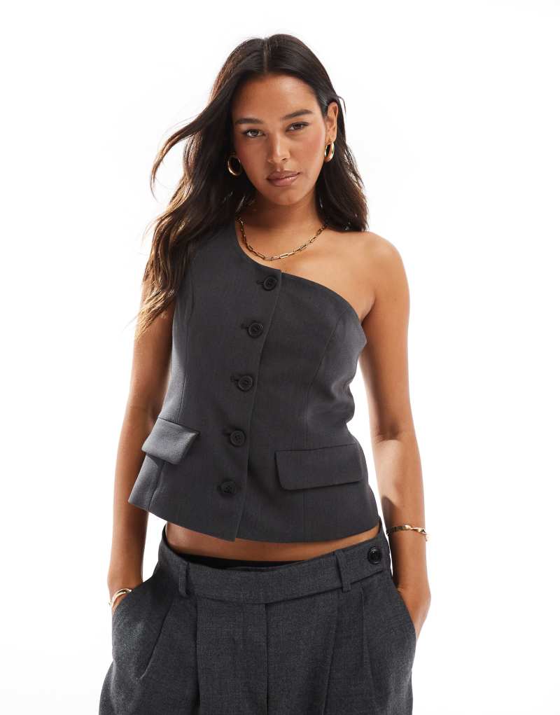 ONLY one shoulder tailored top in gray ONLY