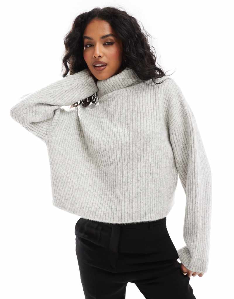 ONLY roll neck sweater in light gray melange ONLY