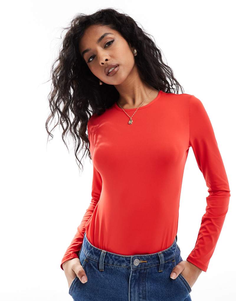 ONLY long sleeve fitted bodysuit in red ONLY