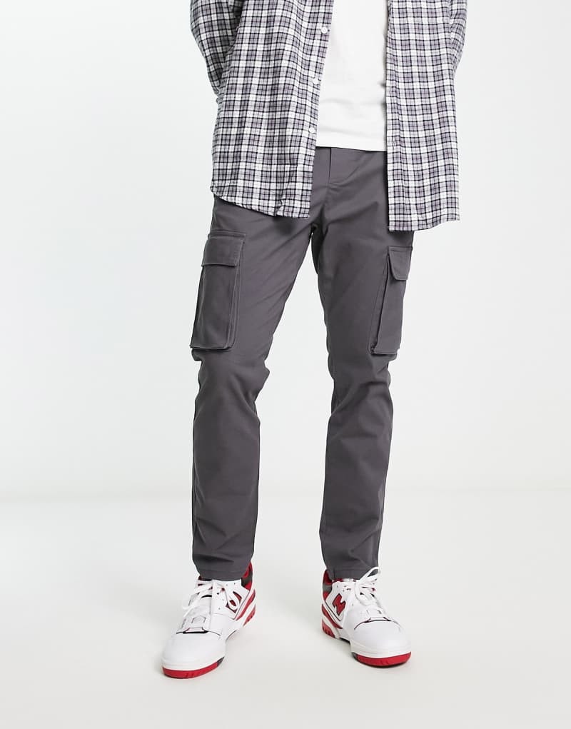 Only & Sons slim tapered fit cargo pants in gray Only & Sons