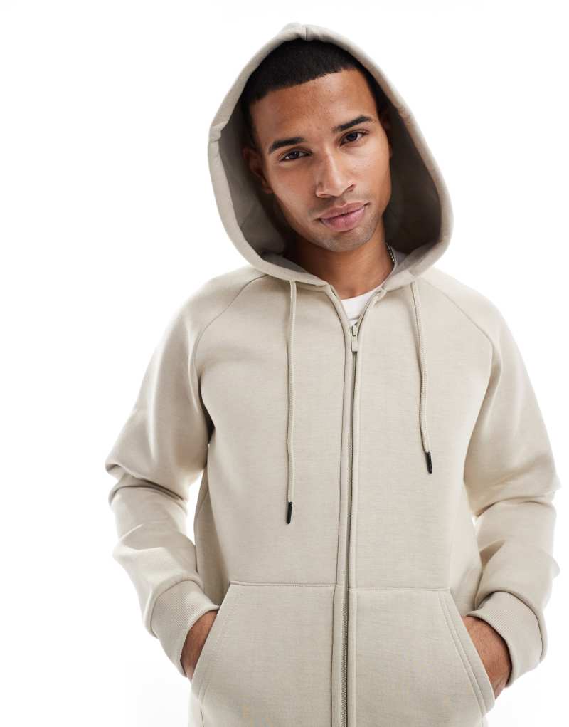 ONLY & SONS oversized scuba zip up hoodie in stone Only & Sons