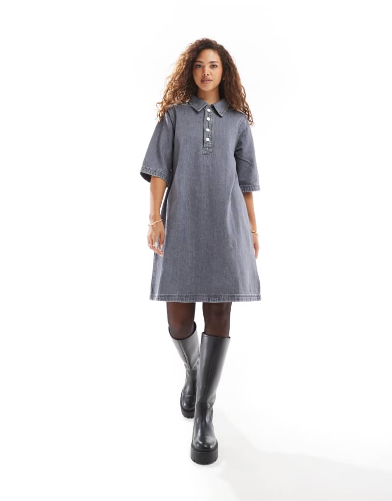 ONLY short sleeve denim dress in gray ONLY