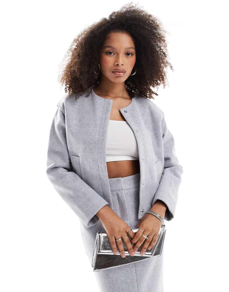 Pretty Lavish cropped boxy jacket in gray Pretty Lavish