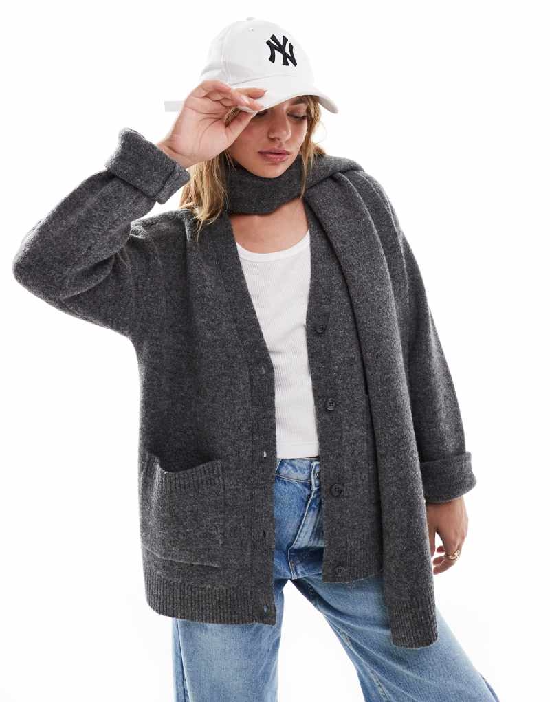 Pretty Lavish scarf cardigan in charcoal gray Pretty Lavish