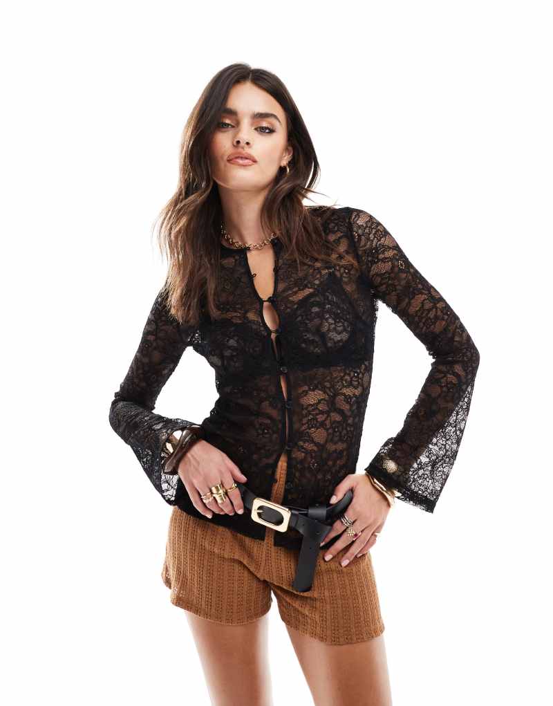 Pretty Lavish lace cardigan in black Pretty Lavish