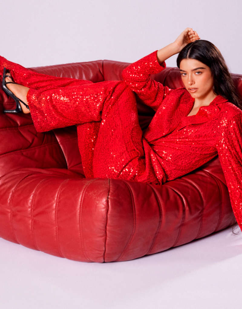 Pull&Bear x Dixie D'Amelio straight leg sequin pants in red - part of a set Pull&Bear