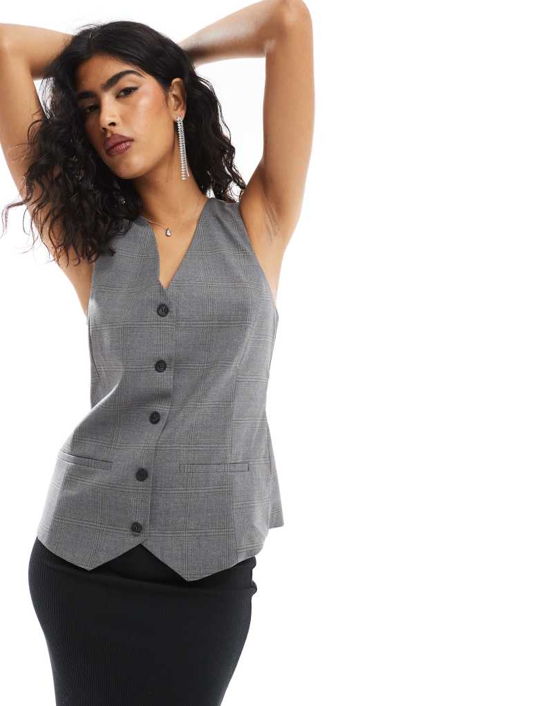 Pull&Bear longline tailored vest in gray check - part of a set Pull&Bear