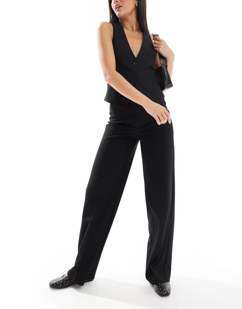 Pull&Bear high waisted straight leg tailored pants in black Pull&Bear