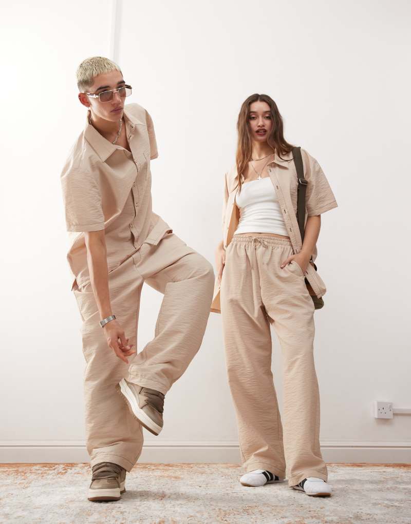 Reclaimed Vintage unisex baggy pants with contrast stitch in stone Reclaimed Vintage