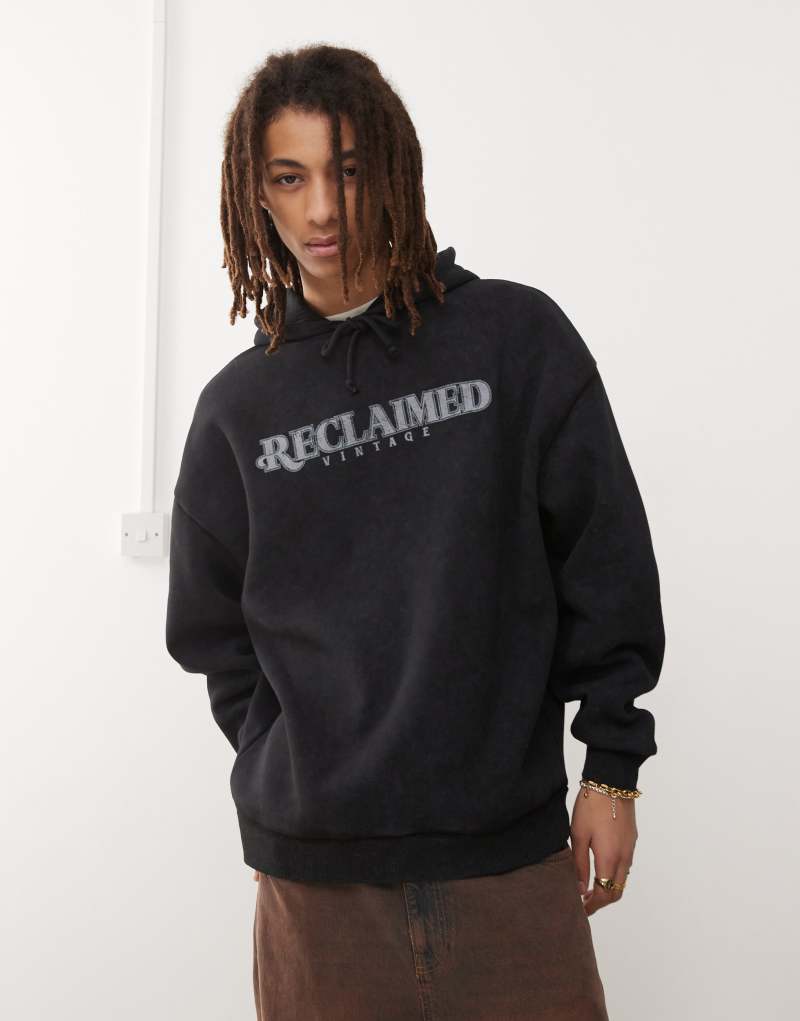 Reclaimed Vintage logo hoodie in washed black Reclaimed Vintage