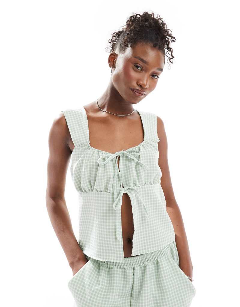 Reclaimed Vintage split front top in green gingham Reclaimed Vintage