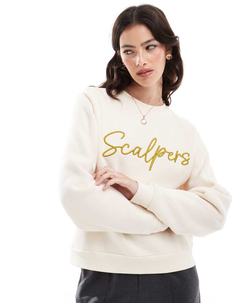 Scalpers Emb Sweater In Ecru   Scalpers