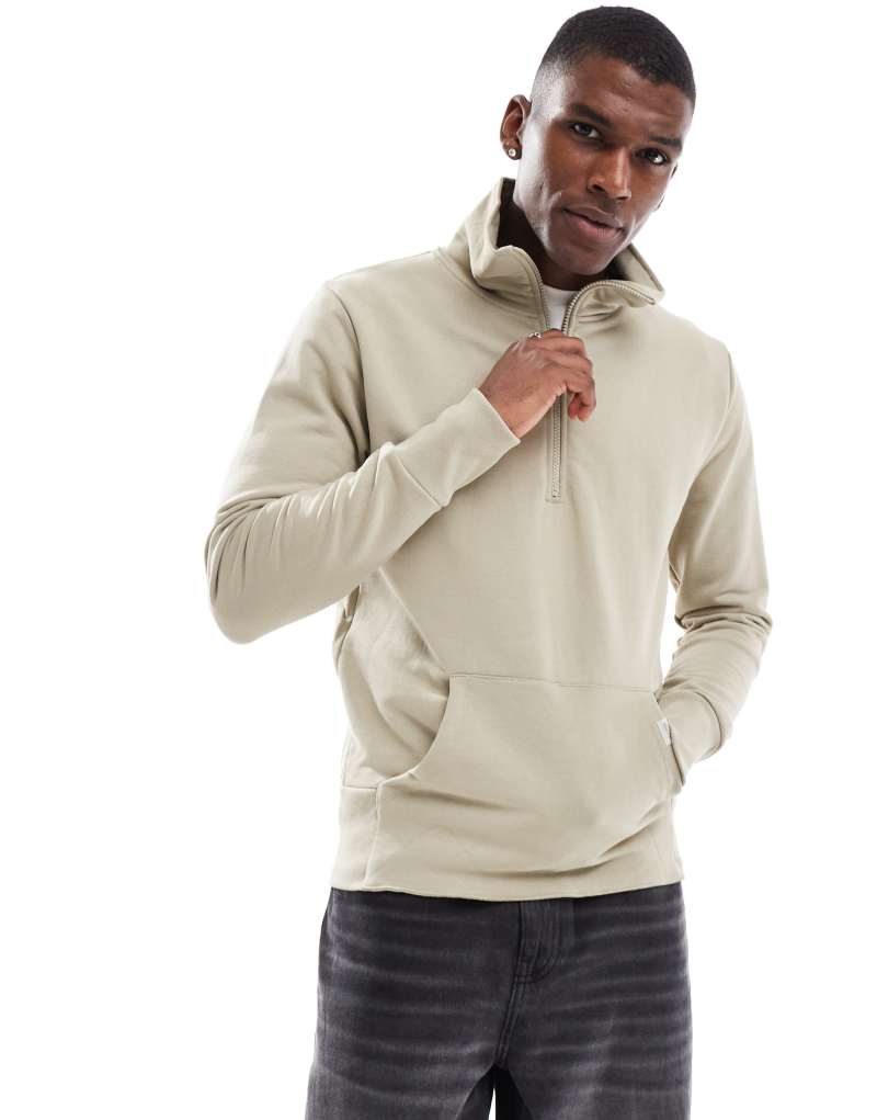 Scalpers icon turtle zip sweatshirt in light khaki   Scalpers