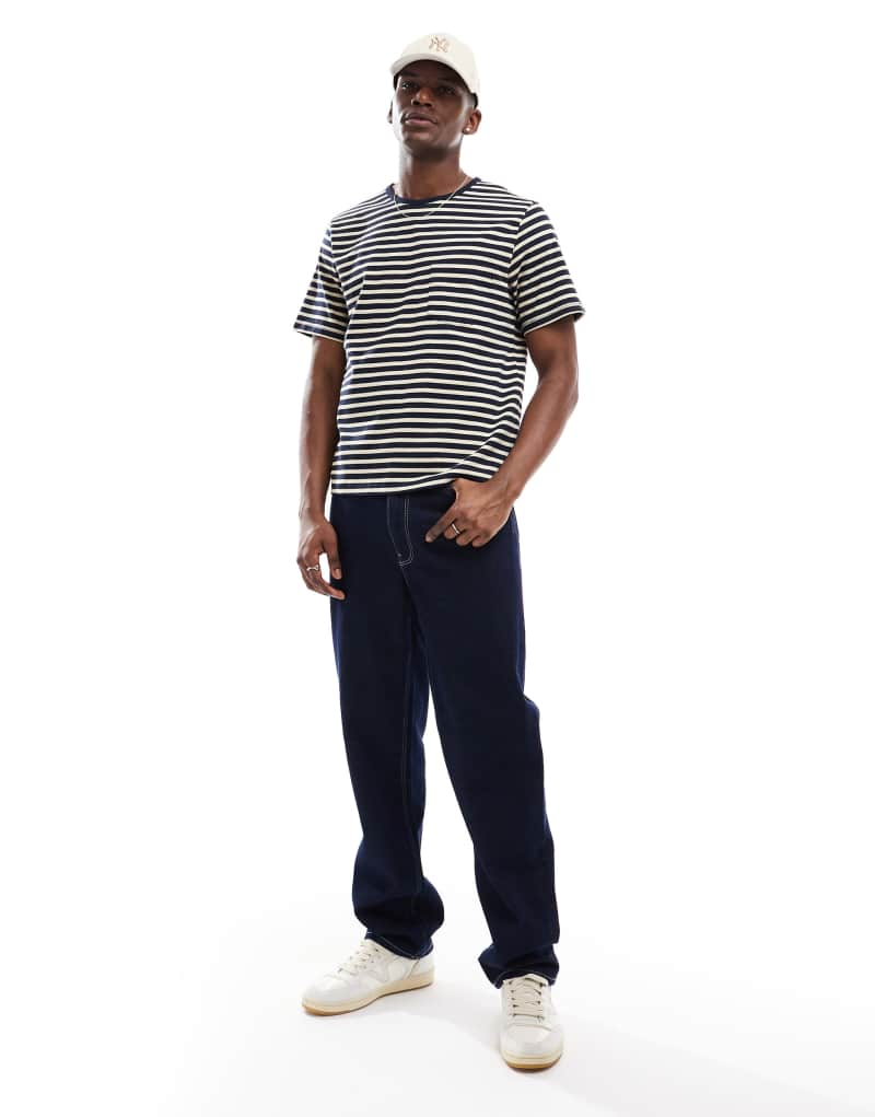 Scalpers icon pocket striped tee in dark navy  Scalpers