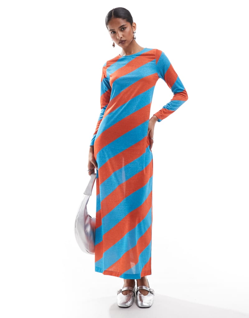 Scalpers Jery Lurex Striped Dress In Orange Stripes   Scalpers