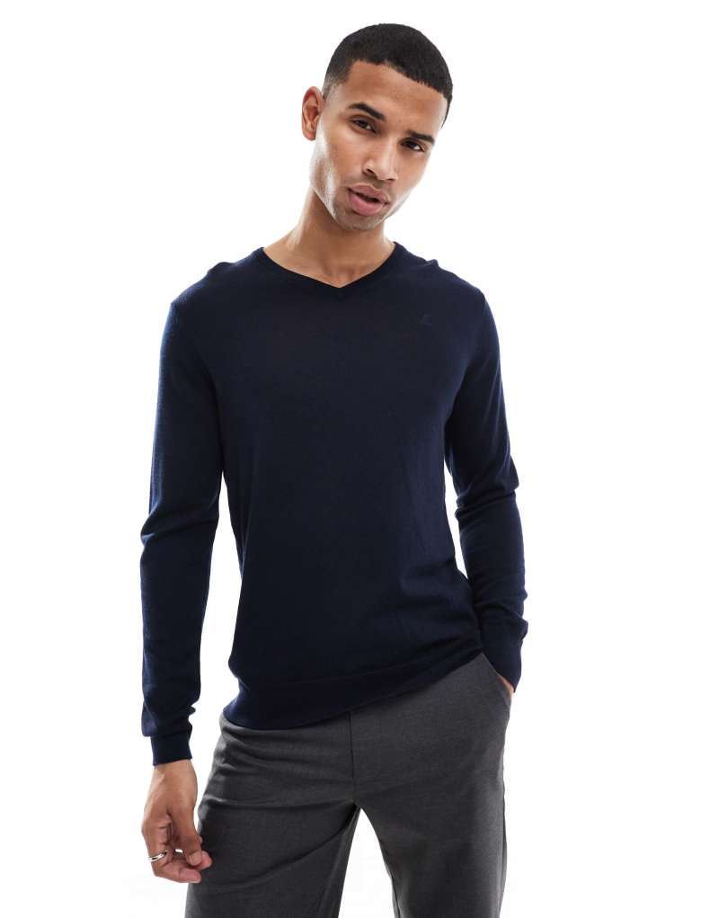 Scalpers classic V-neck sweater in navy   Scalpers