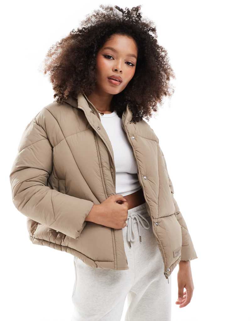 Sixth June logo puffer coat in beige Sixth June