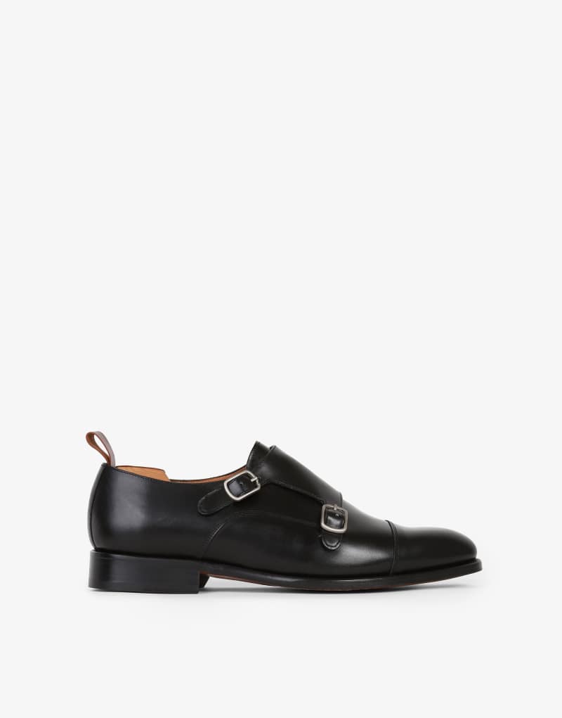 Scalpers double monk strap shoes in black Scalpers