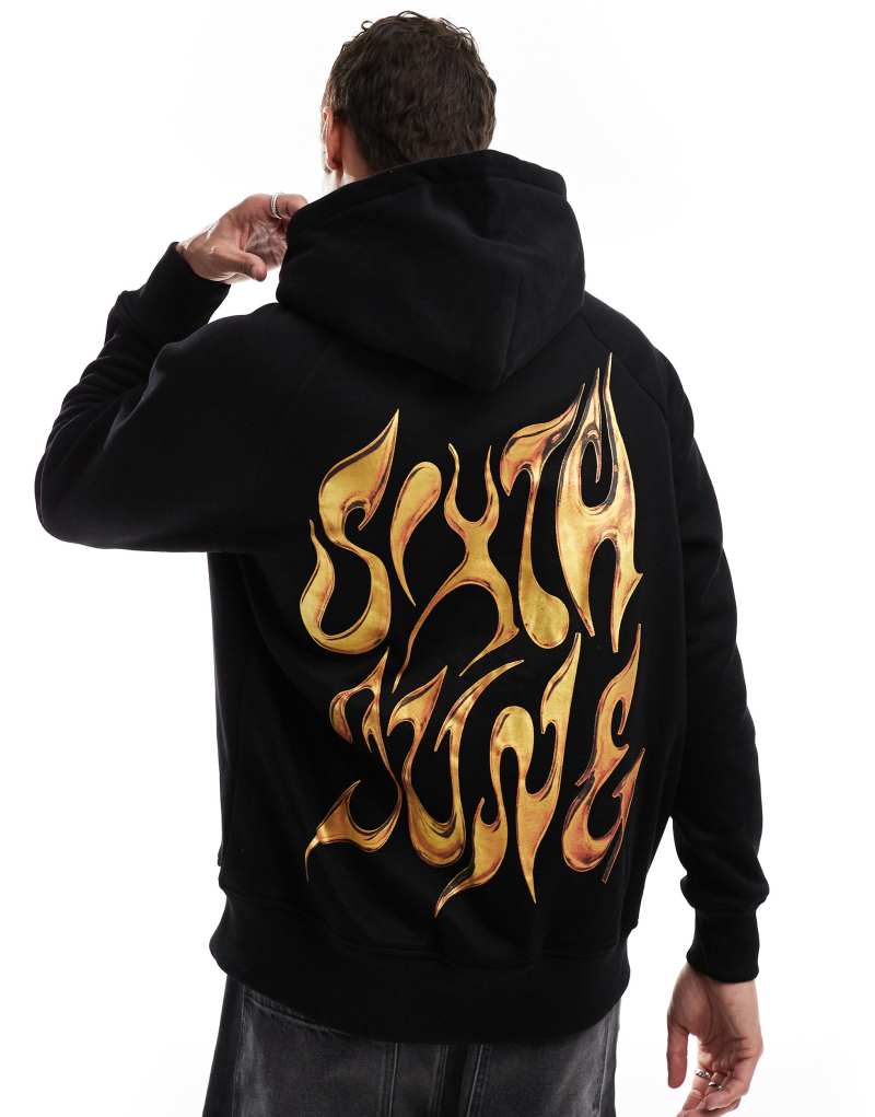 Sixth June back printed chrome logo hoodie in black Sixth June