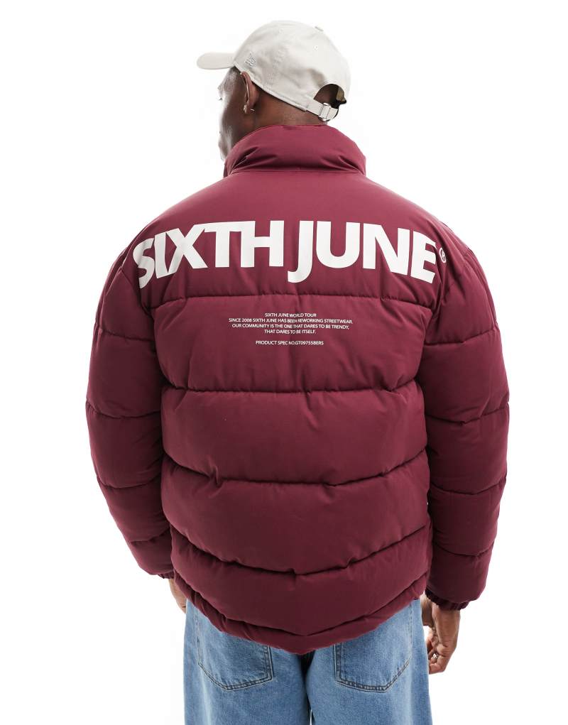 Sixth June logo detail puffer in burgundy Sixth June