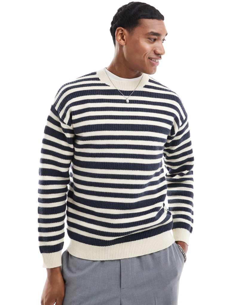 Scalpers Bauck Striped Tricot Sweater In Cream   Scalpers