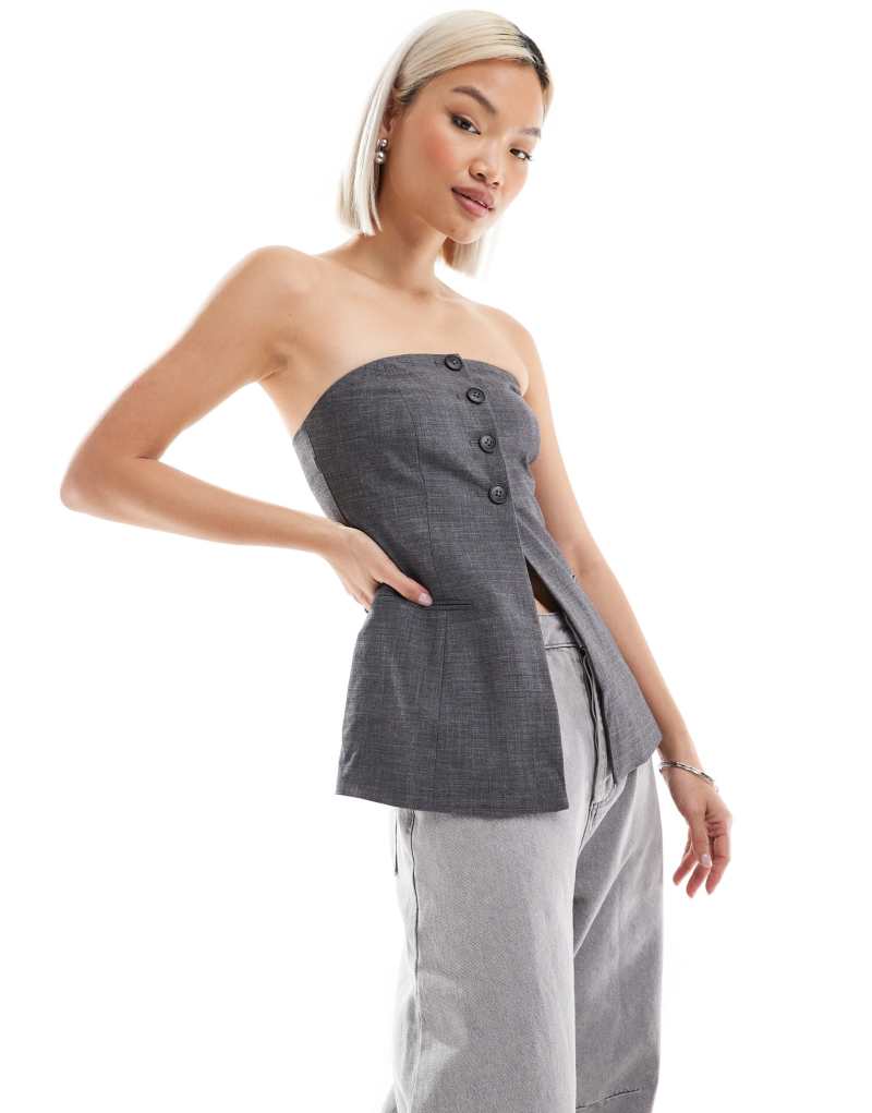 Stradivarius tailored bandeau top in gray Stradivarius