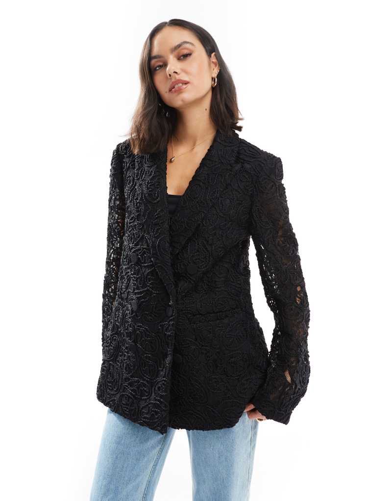 Scalpers lace blazer in black   Scalpers