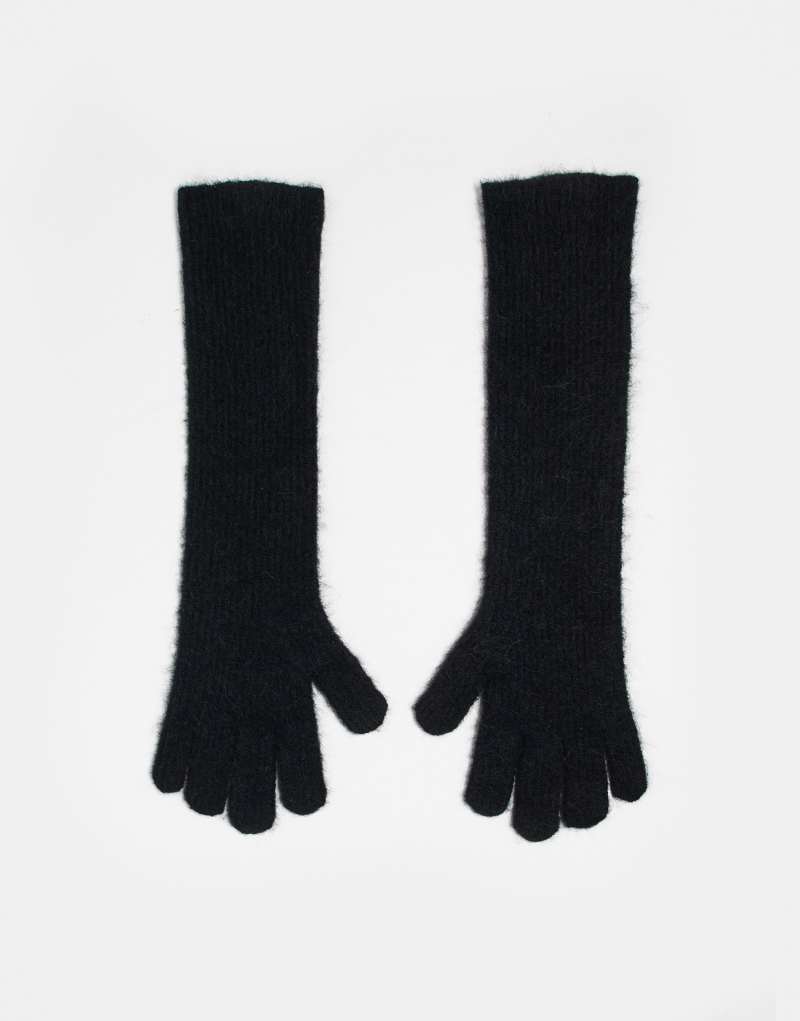 Topshop Ginny Premium alpaca mix ribbed knitted gloves in black TOPSHOP