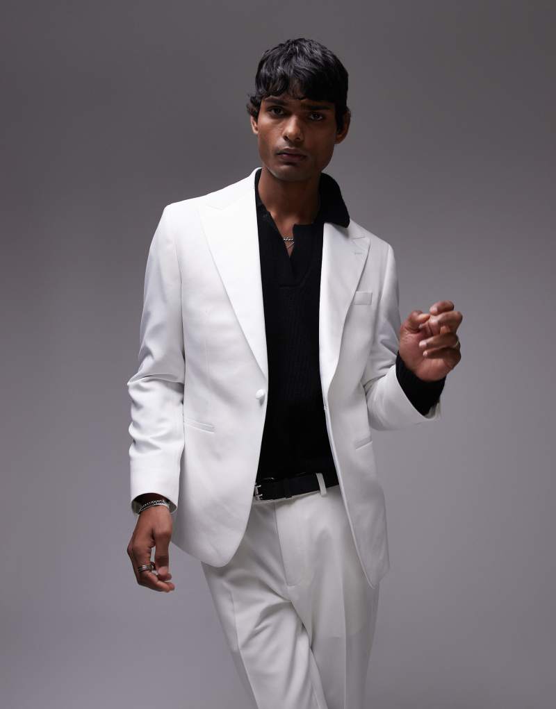 Topman slim tux suit jacket in white TOPMAN