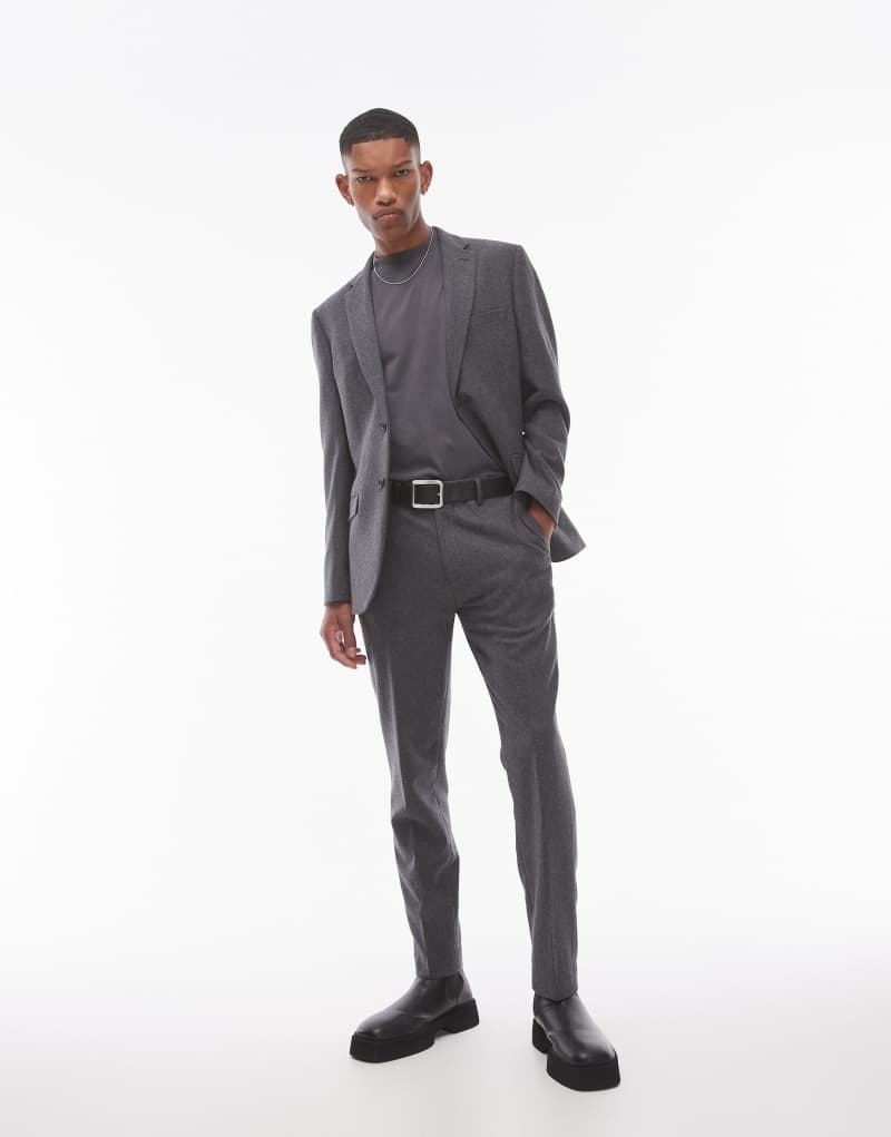 Topman premium wool mix slim suit pants in charcoal TOPMAN