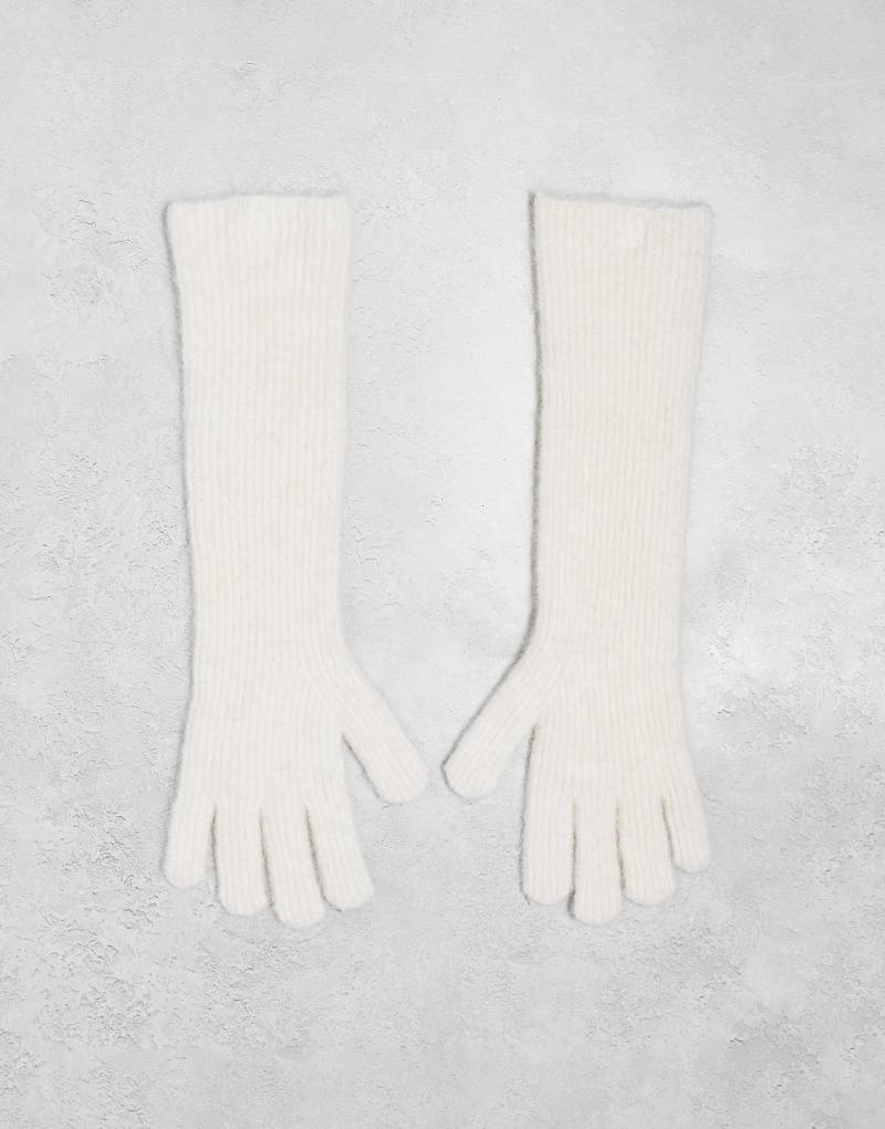 Topshop Ginny Premium alpaca mix ribbed knitted gloves in cream TOPSHOP