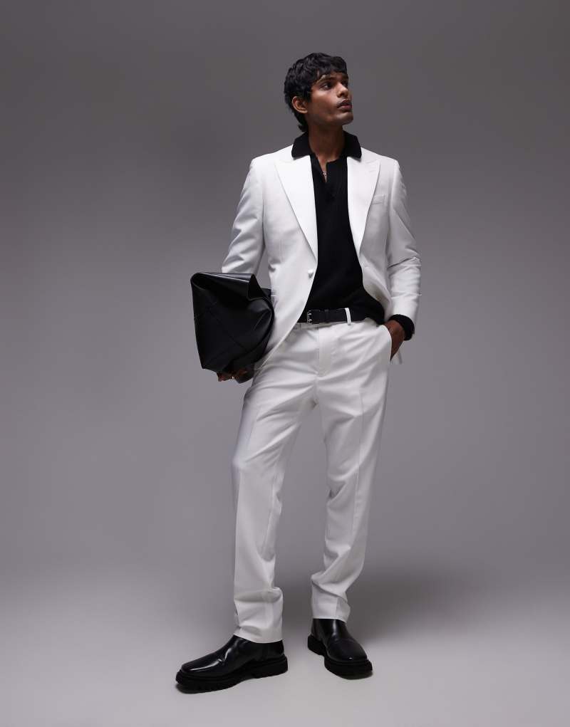 Topman slim tux suit pants in white TOPMAN