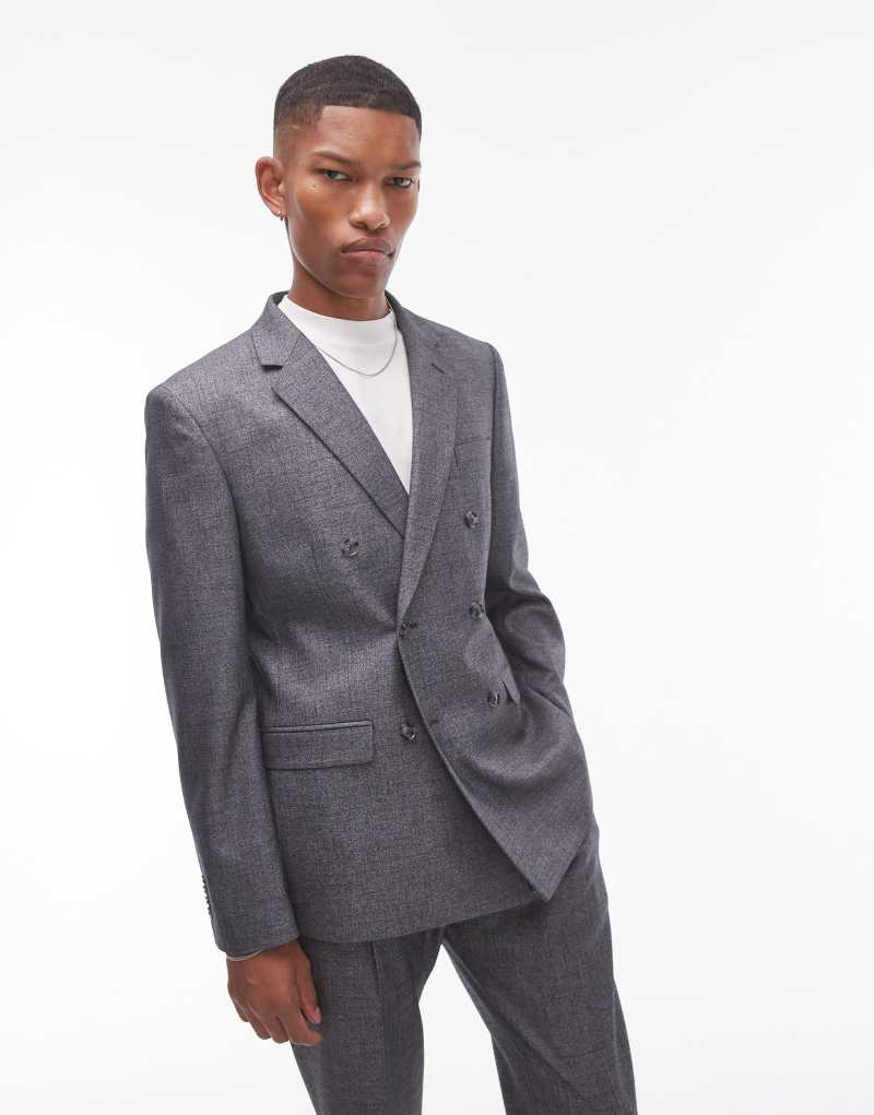 Topman slim cross hatch suit jacket in gray TOPMAN