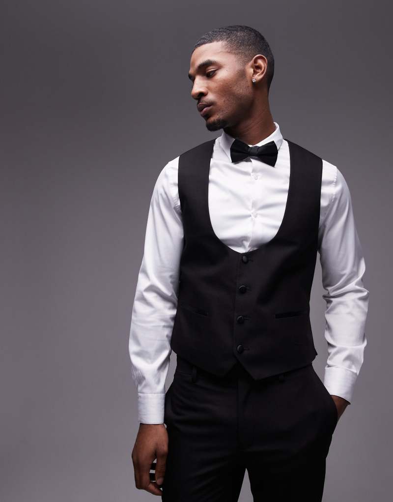 Topman slim tux suit vest in black TOPMAN