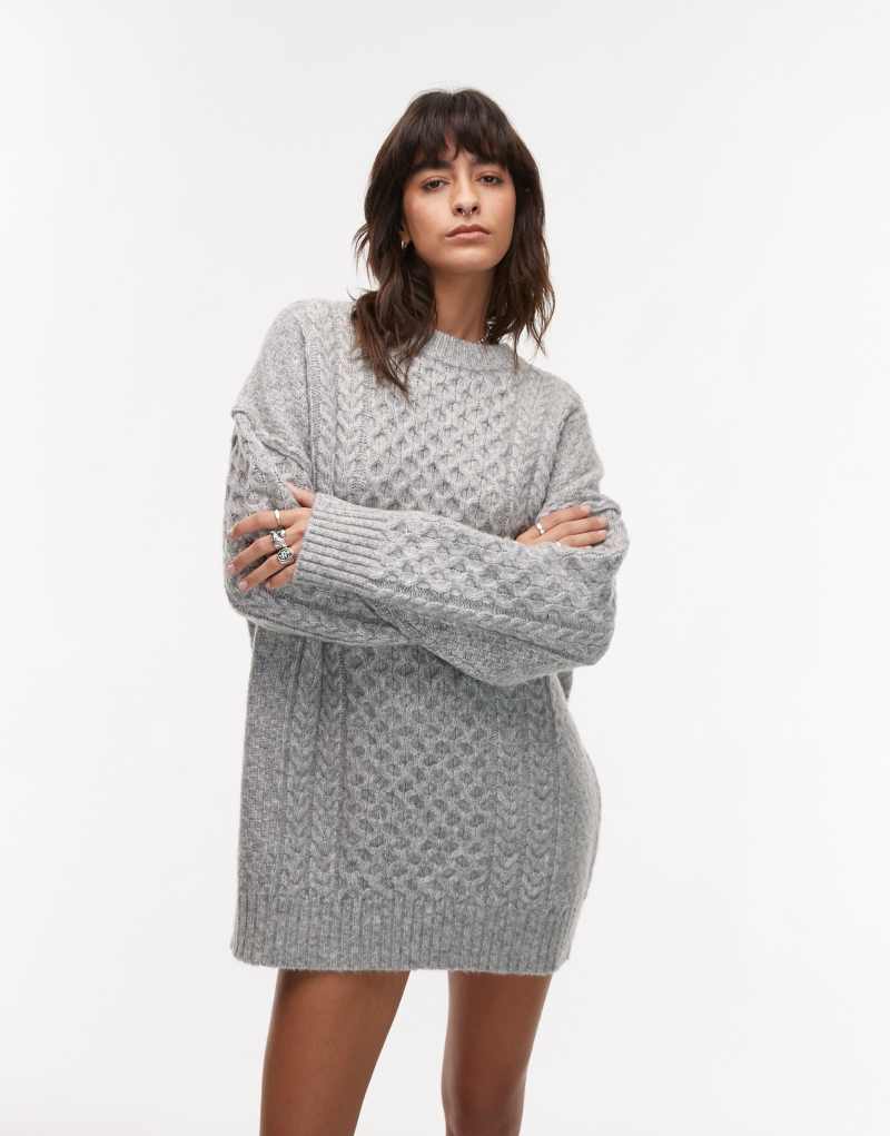 Женское Платье Topshop Oversized Кружевное Мини Серый Меланж TOPSHOP