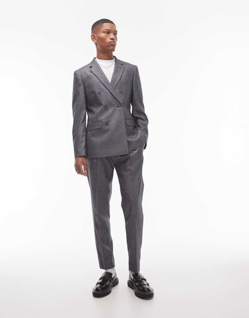 Topman taper cross hatch suit pants in gray TOPMAN