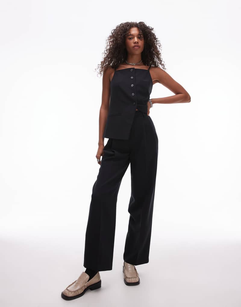 Topshop tie waist pleated pants in black TOPSHOP