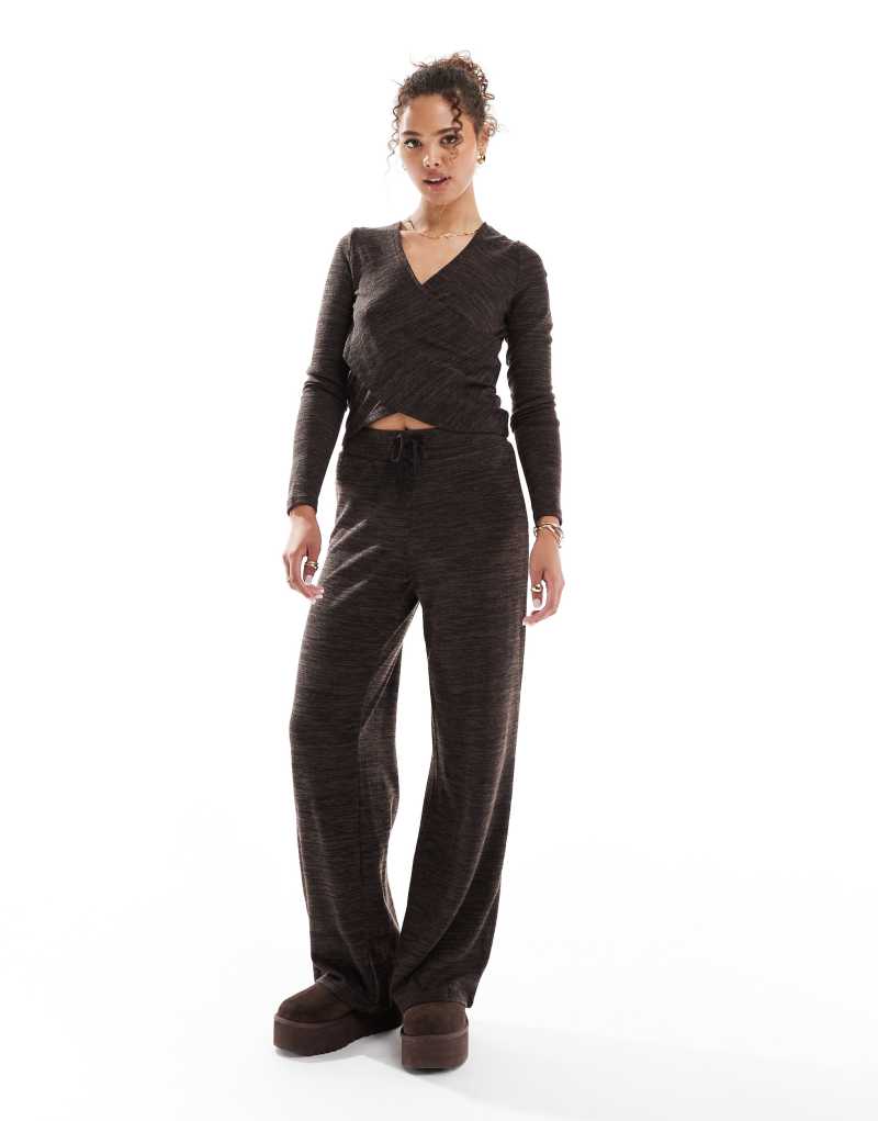 Vero Moda wide leg jersey pants in heathered chocolate - part of a set VERO MODA