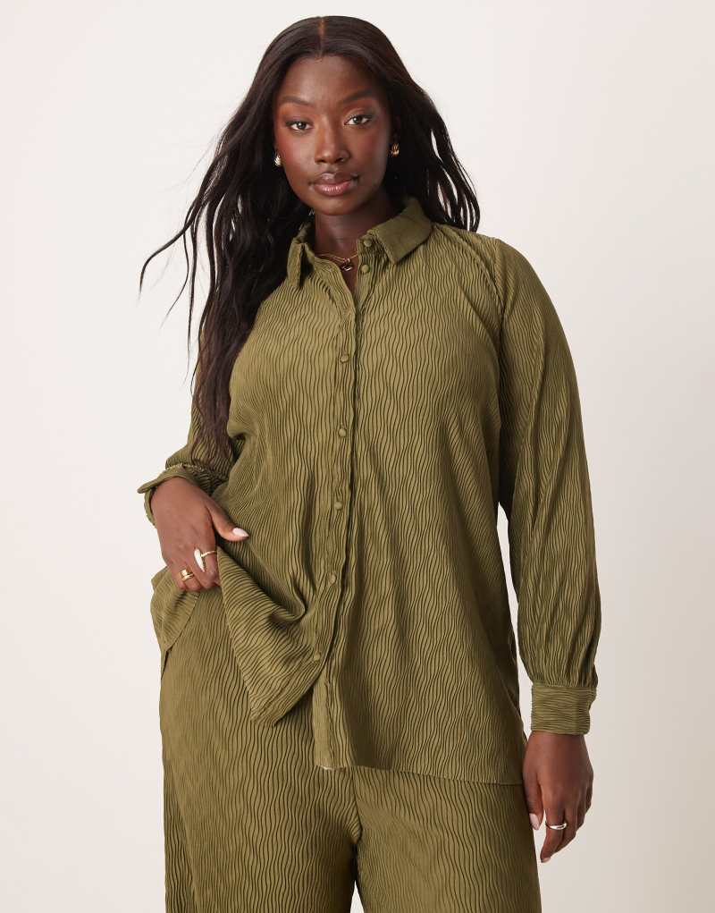 Vila Curve plisse shirt in dark olive - part of a set Vila