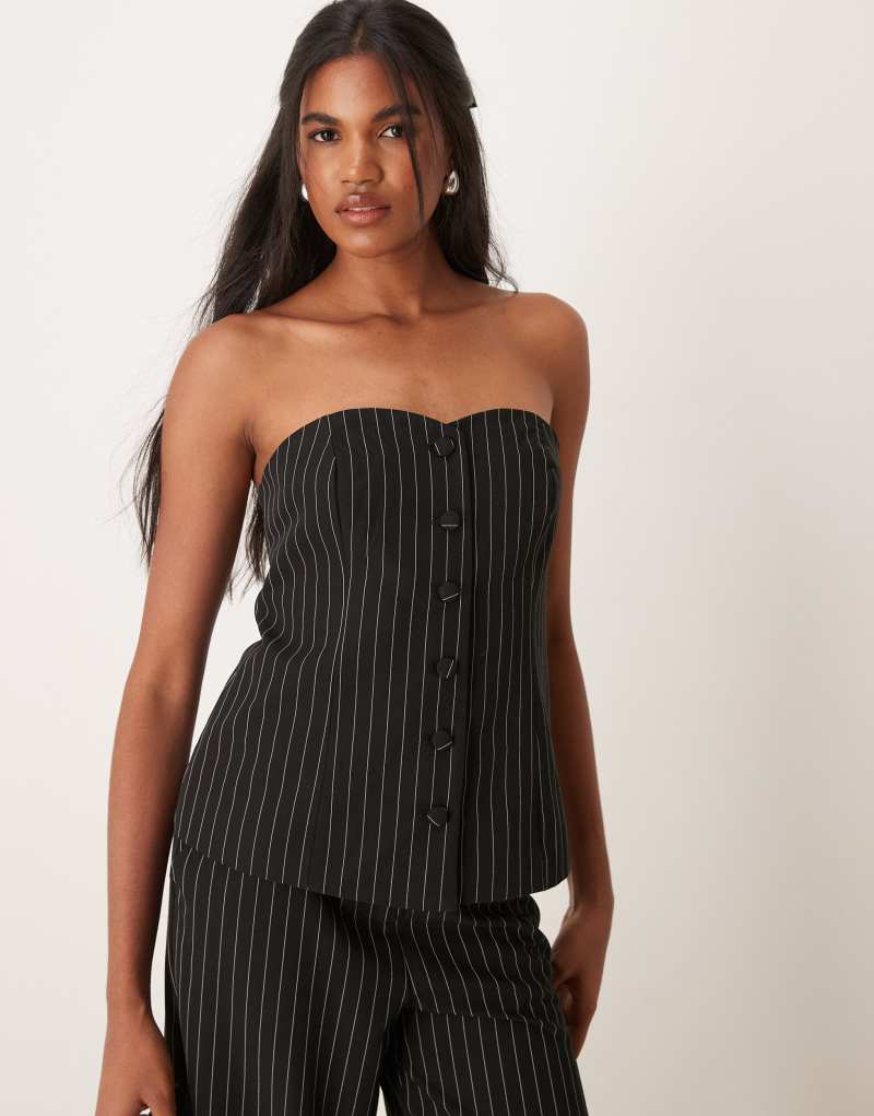 VILA bandeau detail vest in black pinstripe - part of a set Vila