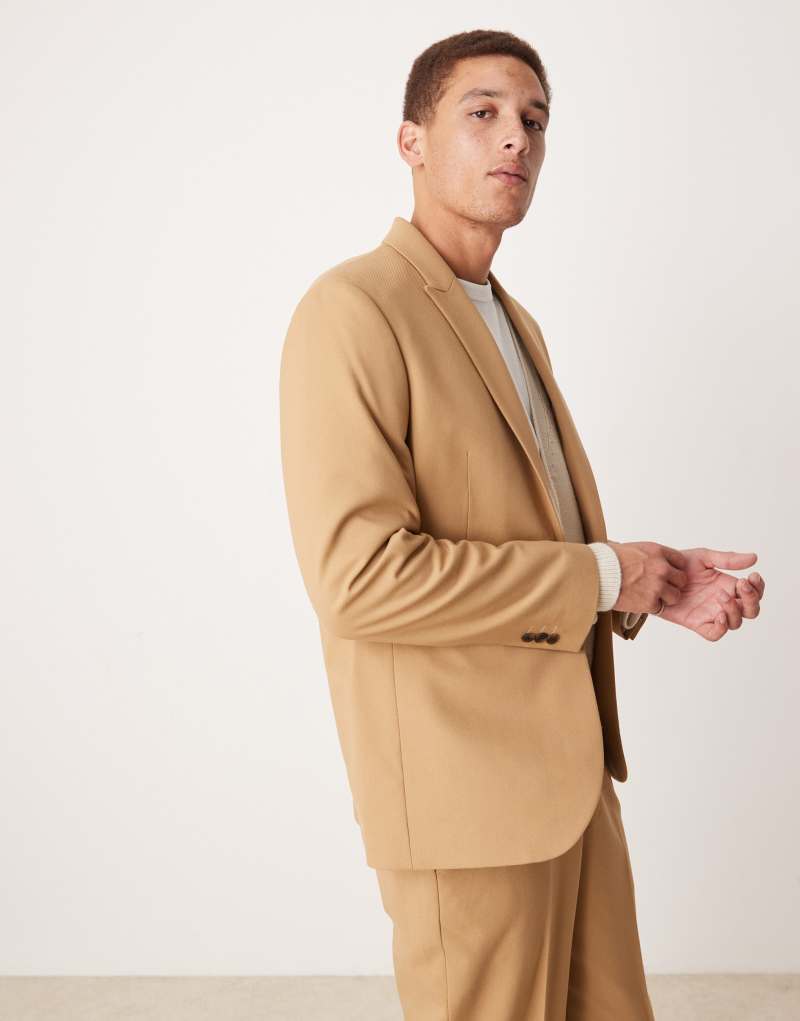 ASOS DESIGN regular suit jacket in camel twill ASOS DESIGN