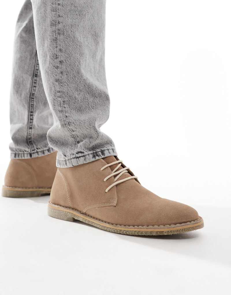 ASOS DESIGN lace-up desert boots in stone suede with natural sole ASOS DESIGN